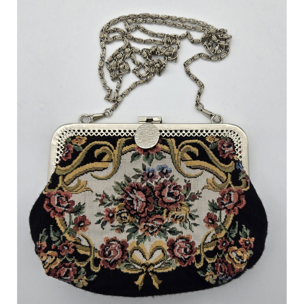 Floral Tapestry Evening‎ Purse 6x7 Baroque Roses Bows Metal Frame Bag Hong Kong